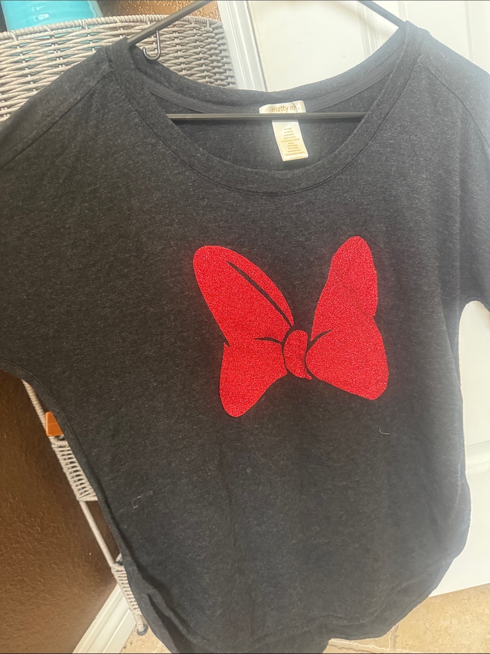 Matty M Black Tunic with Minnie Mouse Red Glitter Bow Graphic